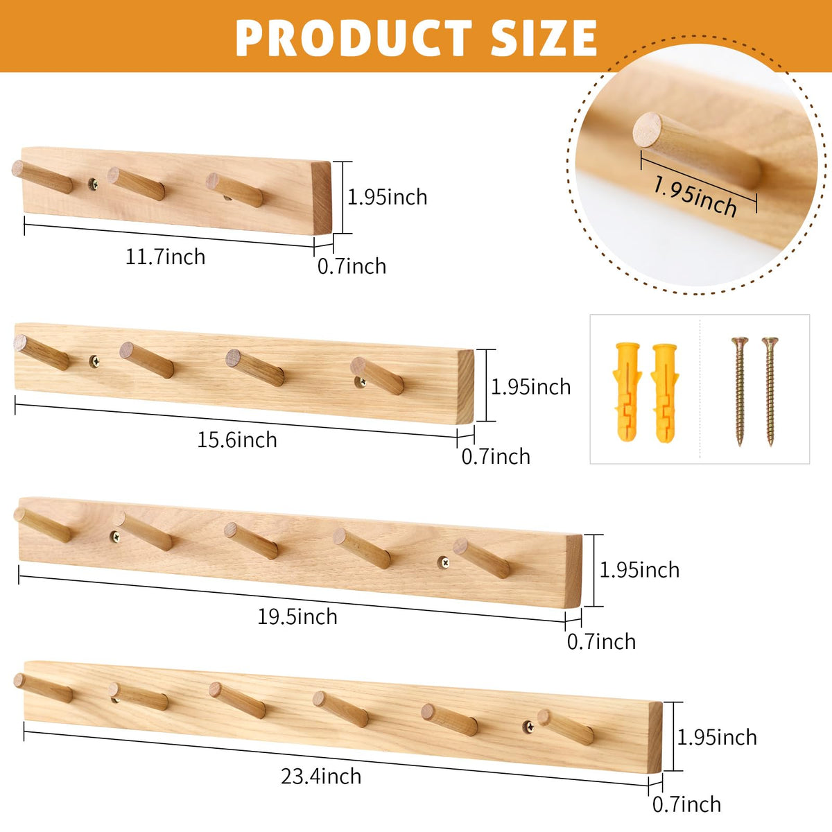 Wall Mounted Coat Rack 12 inches, Hickory Wood Wall Coat Hooks with 3 Hooks, Wooden Coat Hanger for Hanging Clothes Robes Towels Hats, Natural
