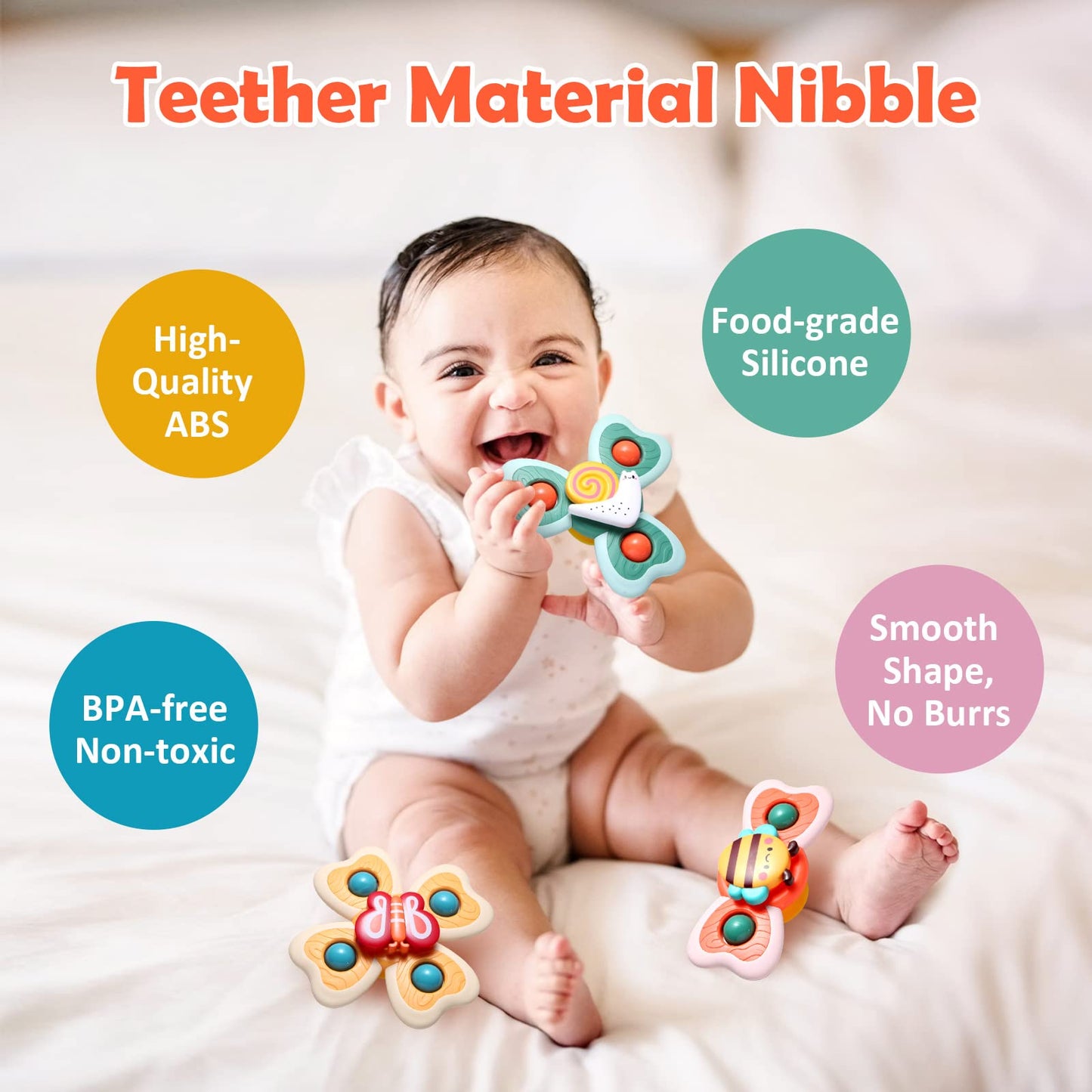 Hooku Suction Spinner Toys, 3 Pcs High Chair Toys with Suction Cups, Spinning Toys 1-3, Birthday Gifts for Infants Boy Girl, (A6)