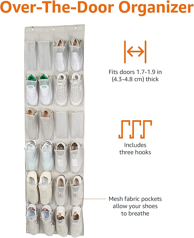 Amazon Basics 24 Medium Mesh Pocket Over-the-Door Hanging Shoe Organizer