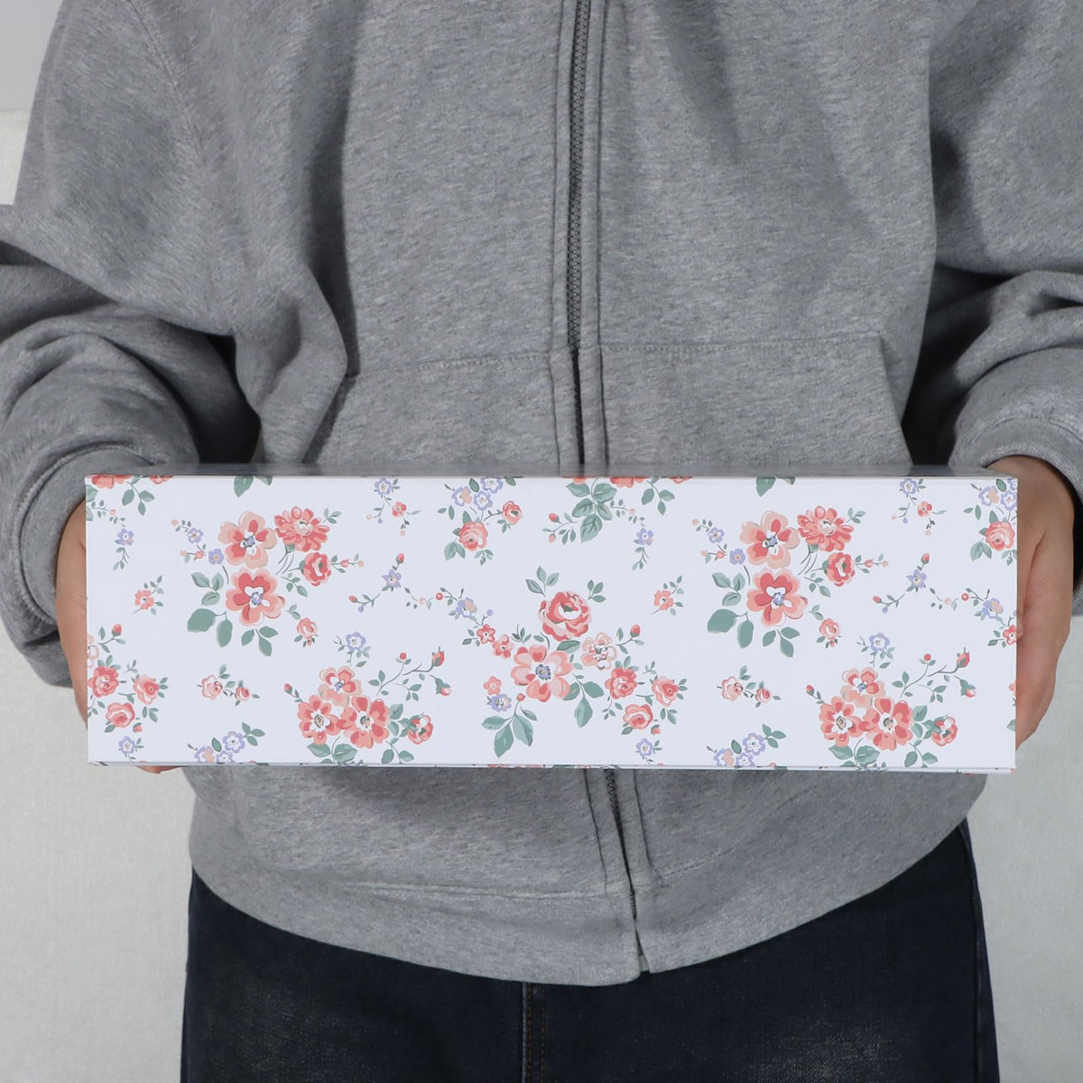 LFBOX Rose Floral Gift Box with Magnetic Lids 13.8x8.3x4.4 in, Large Bridesmaid Proposal Boxes, Rectangle Wedding Decorative Storage Box 5 Pack