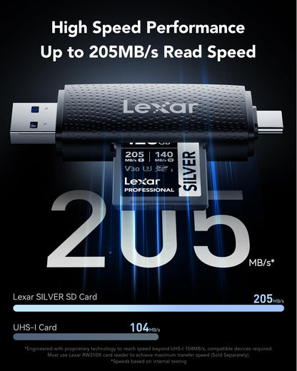 Lexar 128GB SD Card SILVER, Up to 205MB/s Read, 140MB/s Write, SDXC UHS-I Memory Card, Class 10, U3, V30, SD Card for Professional Photographers, Videographers, Enthusiasts