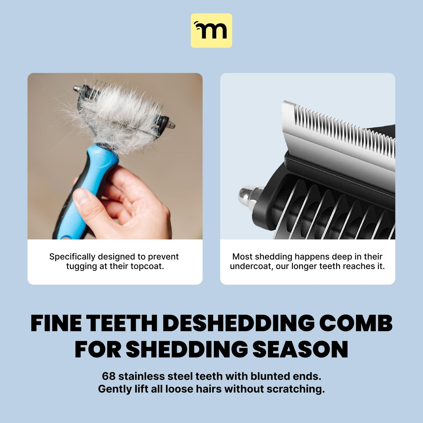 MalsiPree Dog Grooming Brush for Shedding - 2 in 1 Deshedding Tool and Undercoat Rake - Long and Short Haired Dog Brush, Cat Brush - Dematting Comb and Dog Brushes for Shedding (Large, Blue)