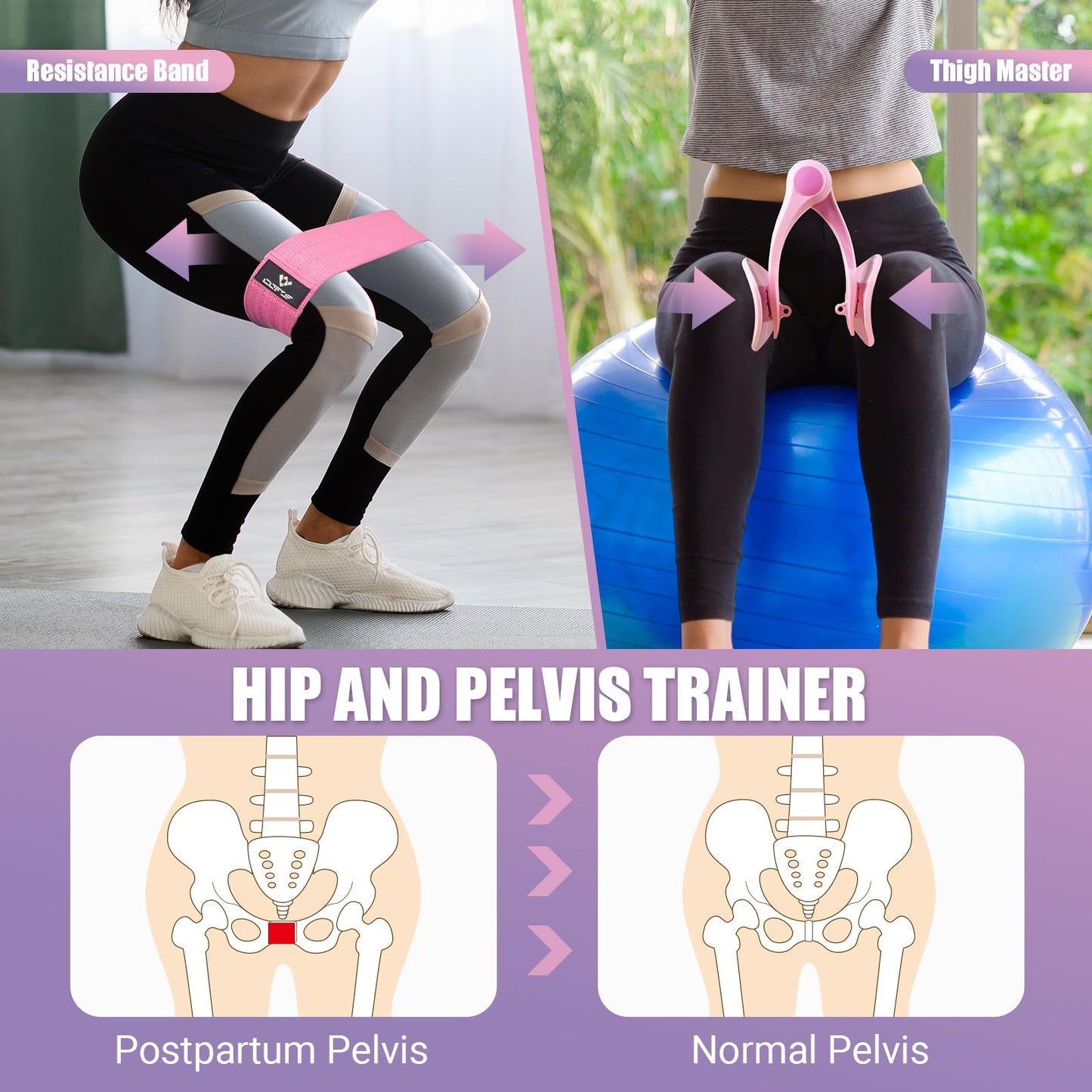 Thigh Master, Adjustable 25-35 lb Kegel Pelvic Floor Exercise Devices for Women mit Fabric Resistance Band, Inner Thigh Exerciser Enhanced Resistance Hip Muscle for Home Gym (Pink)