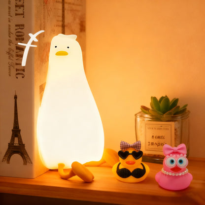 Lying Flat Duck Night Light,Cute White Elephant Gifts,Existential Crisis Duck Lamp,Silicone Squishy Animal Nursery Nightlight, Dimmable/Rechargeable Bedside Touch Lamp, Duck Gifts for Baby Kids Mom