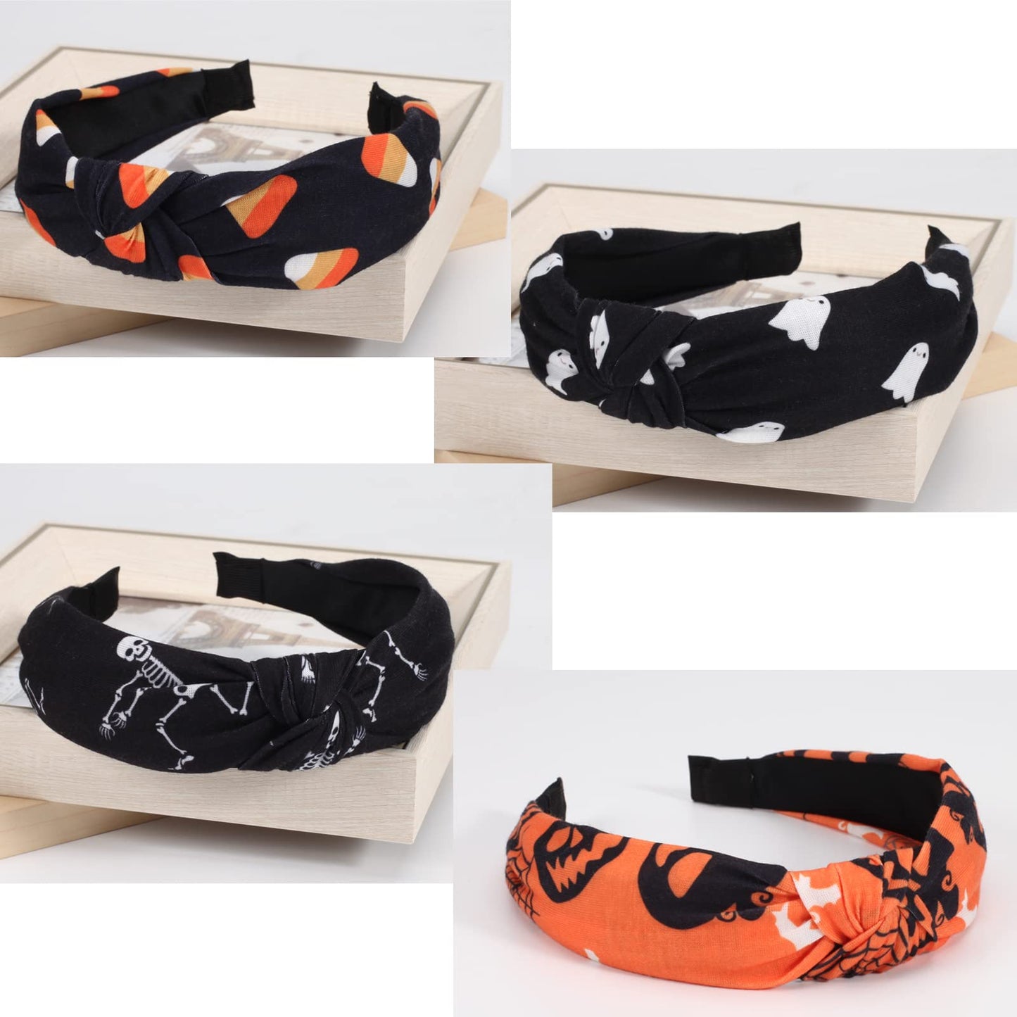 Budsmile 4 PCS Headbands for Women Girls Halloween Pumpkin Sugar Skeleton Skull Ghost Hairbands Gifts Makeup Hair Hoop