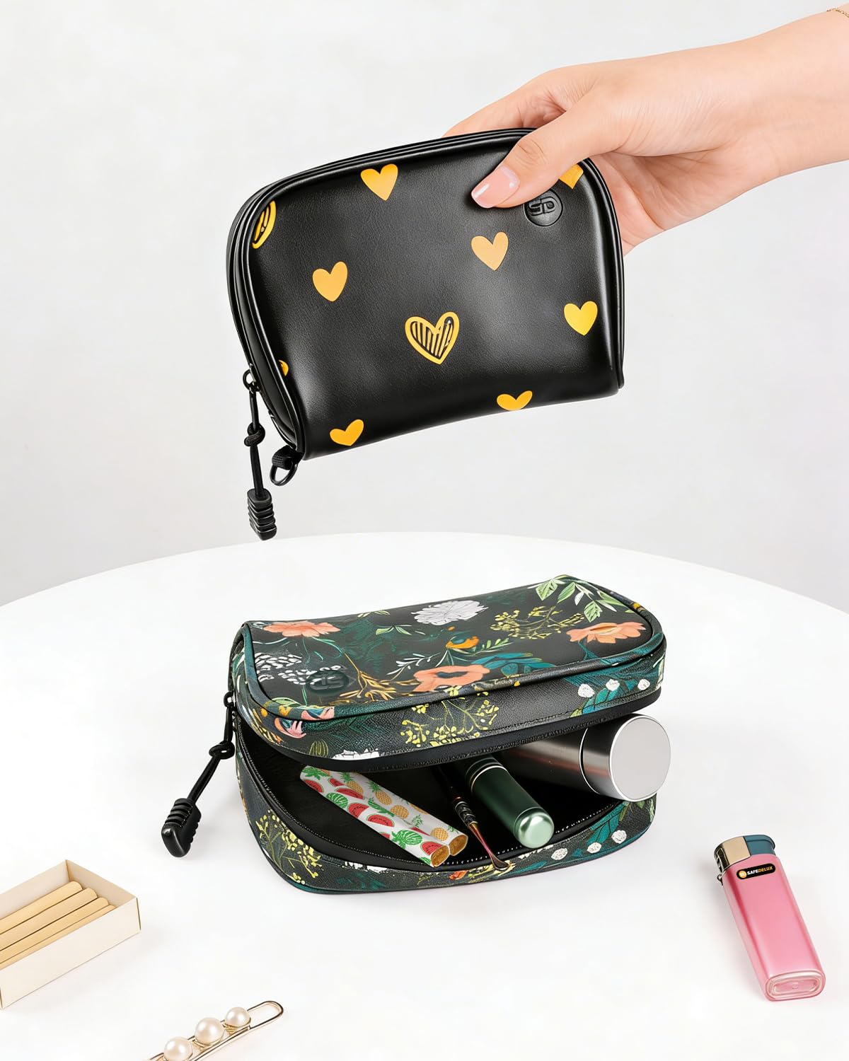 SafeDelux Smell Proof Bag, 6.7"x4.7" Smell Proof Container with Activated Carbon Fiber Liner, Odorless Airtight Travel Organizer & Stylish Gifts for Women (Green-2)