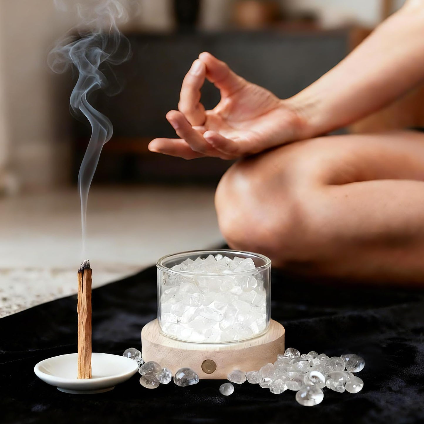 Lamptobe Quartz Crystals Lamp with Wooden Base & Palo Santo for Energy Cleansing, Spiritual Gift for Women, Chakra Light for Meditation Reiki Yoga Birthday Healing Crystals Home Office Decor Bedroom
