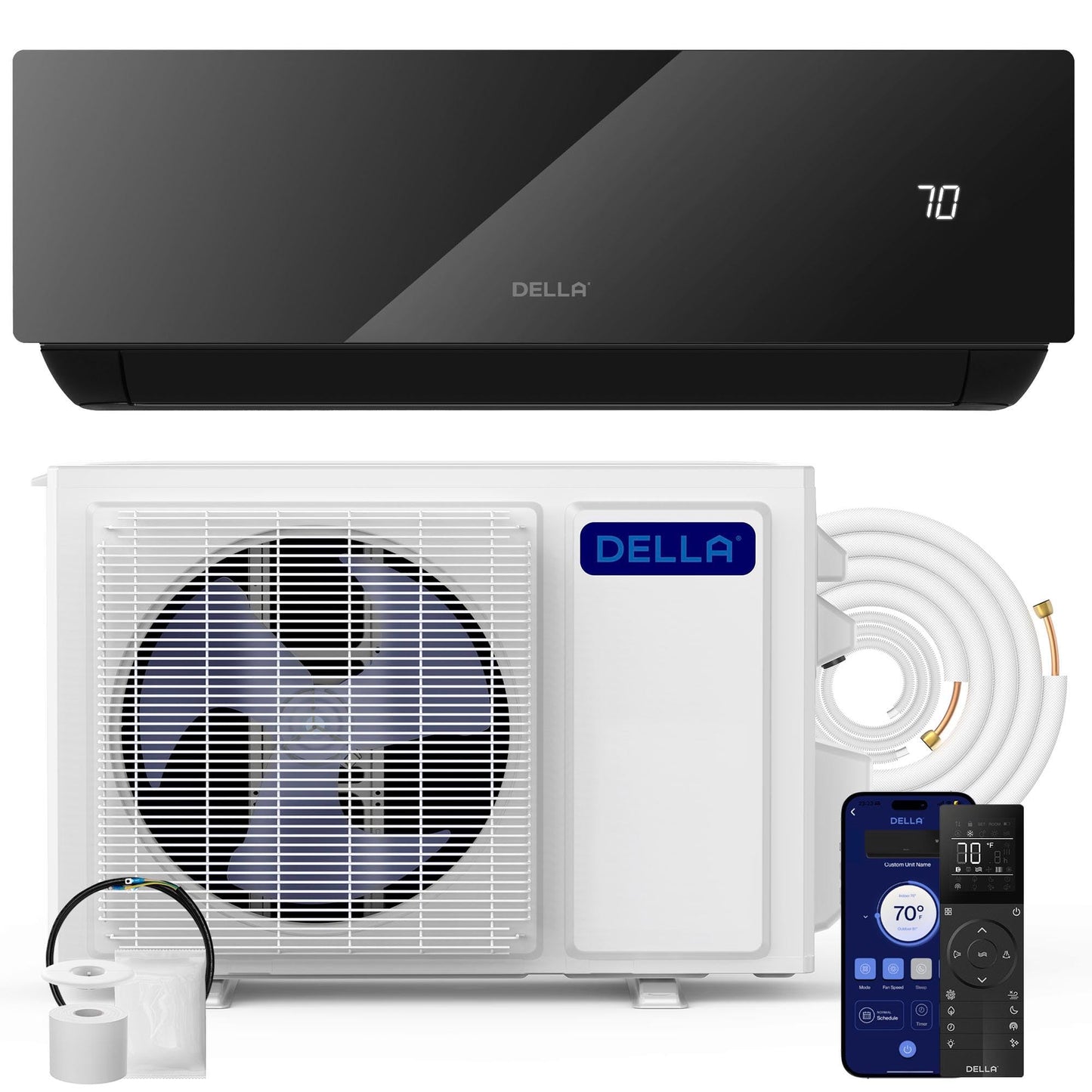 DELLA Umbra 12000 BTU Mini Split Air Conditioner, 19 SEER2 230V, Energy Efficient, Cools Up to 550 Sq.Ft, 1 Ton Heat Pump, Work with Alexa and Wifi, Ductless Inverter System, Pre-Charged, 16.4ft Kit