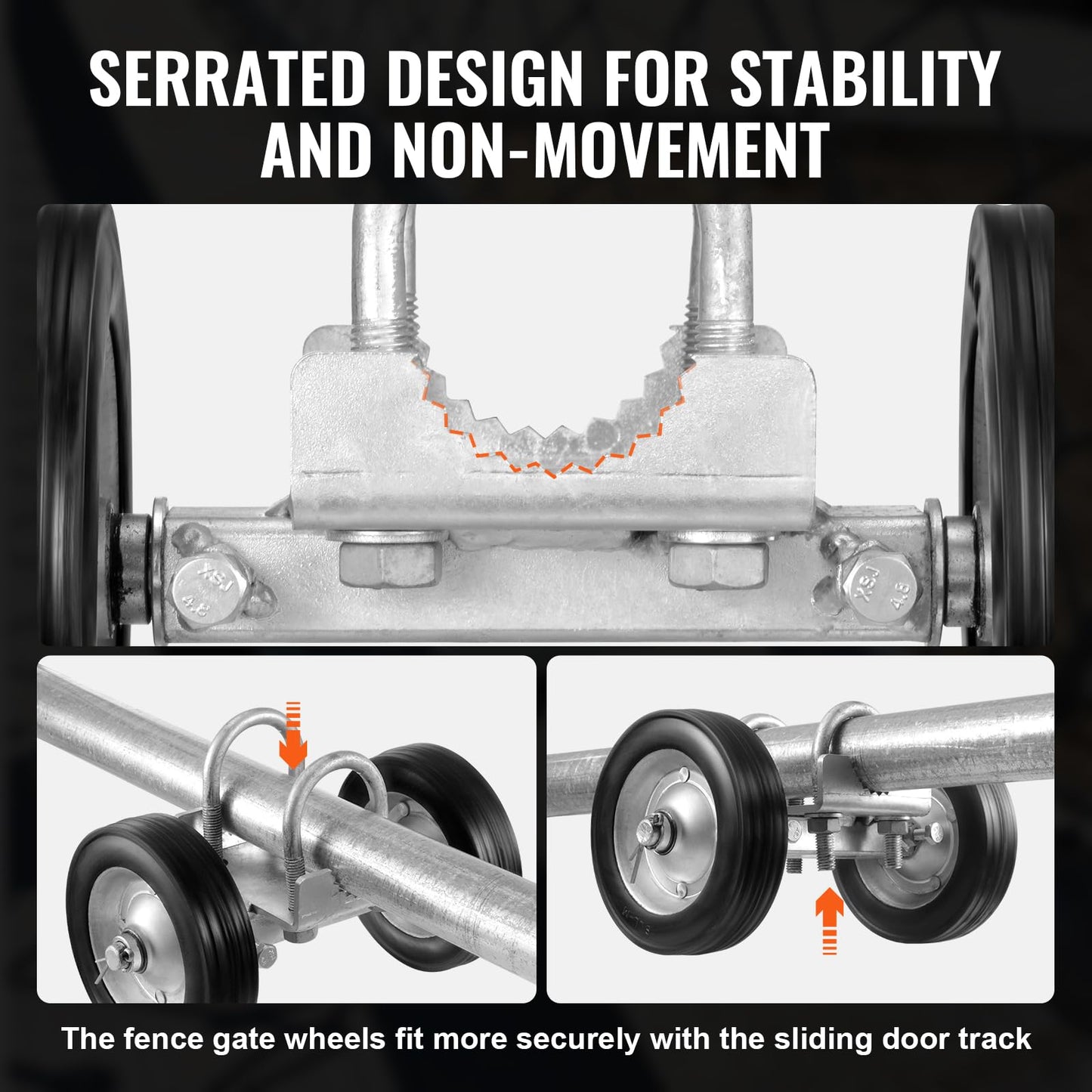 VEVOR Sliding Gate Kit, 6” Rolling Gate Hardware Kit, Universal Adjustable Sliding Gate Rollers Track Wheels, Heavy Duty Sliding Gate Guide Roller for Sliding Gates and Rolling Door,600lbs Load,Black