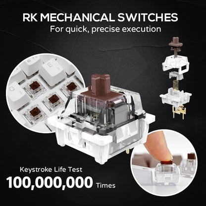RK ROYAL KLUDGE RK61 60% Mechanical Keyboard with Coiled Cable, 2.4Ghz/Bluetooth/Wired, Wireless Bluetooth Mini Keyboard 61 Keys, RGB Hot Swappable Red Switch Gaming Keyboard with Software - White