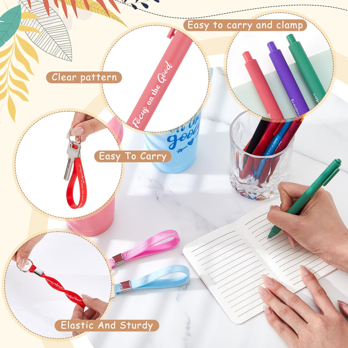 Hollowfly 12 Sets / 48 Pcs Inspirational Gifts Bulk for Employee Appreciation, 24 oz Plastic Cups and Pens Notebooks Keychains Set, Group Gifts for Office Staff Coworkers (Colorful)