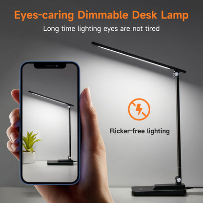 One Fire LED Desk Lamp,15 Modes Desk Light,500 Lumen Dimmable Desk Lamps, Adjustable Office Black Desk Lamps for Study Lamp, for Bedside Table