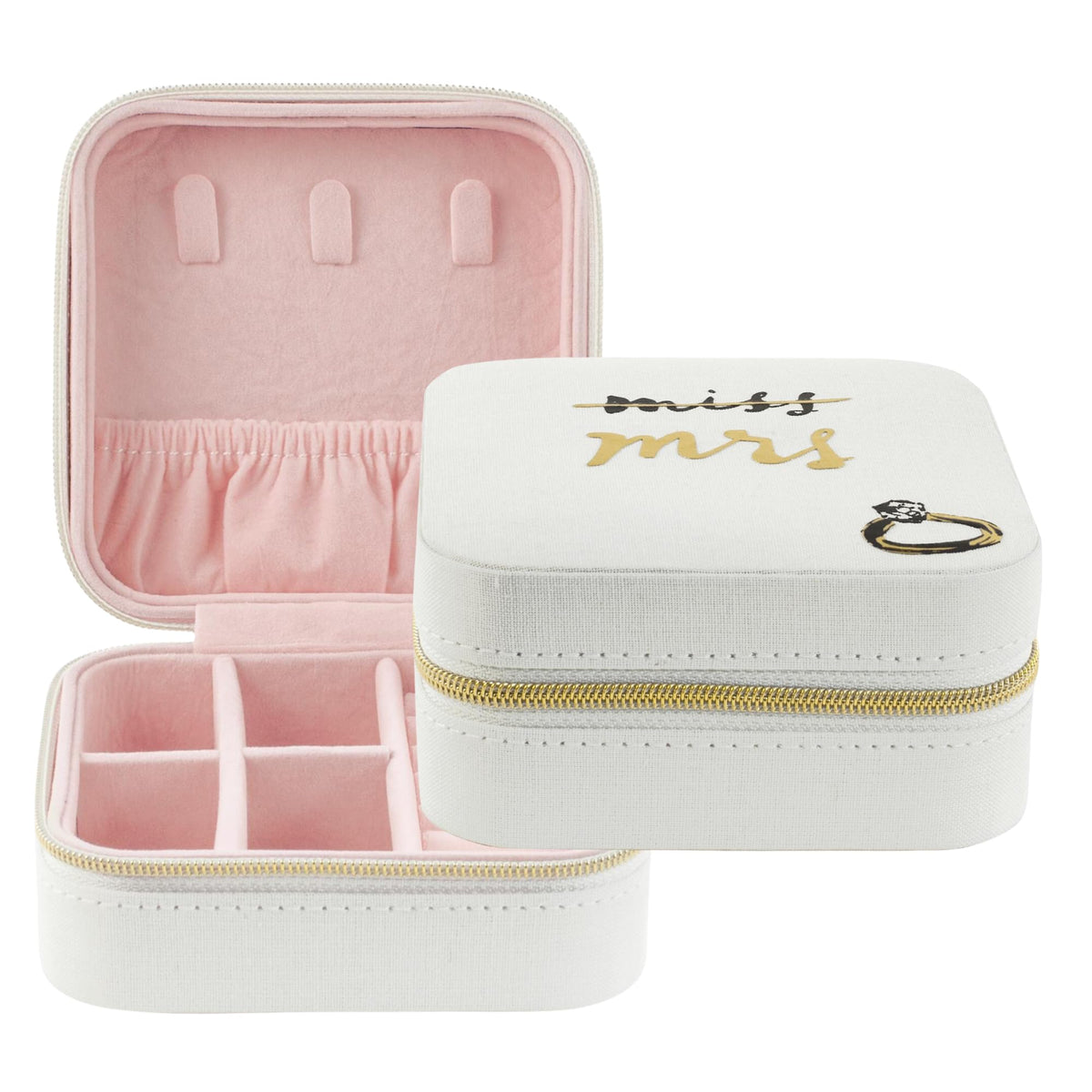 kate spade new york Small Travel Jewelry Case, White Wedding Jewelry Box to Organize Rings, Necklaces, Earrings, Miss to Mrs