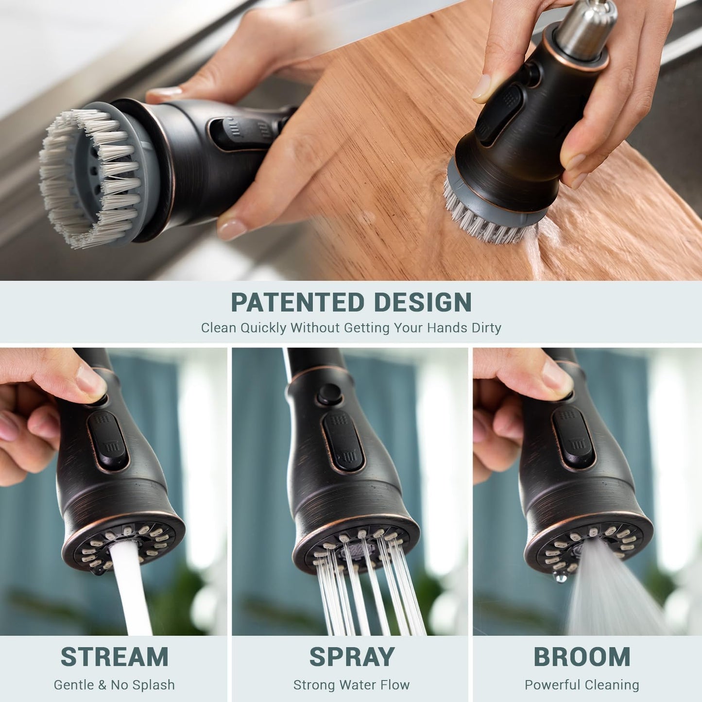 APPASO 3 Hole Kitchen Faucet with Pull Down Sprayer, Kitchen Faucets with Soap Dispenser, 3 Pieces Kitchen Sink Faucet with Separate Handle, Matte Black Kitchen Faucet 3 Hole, 218MB