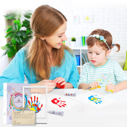 CHERRY CHEERS Family Handprint Kit with Light, Handprint Keepsake Frame, Wooden Led Light, Easy Install, No Need Screw etc, Non-Toxic Paints (White)