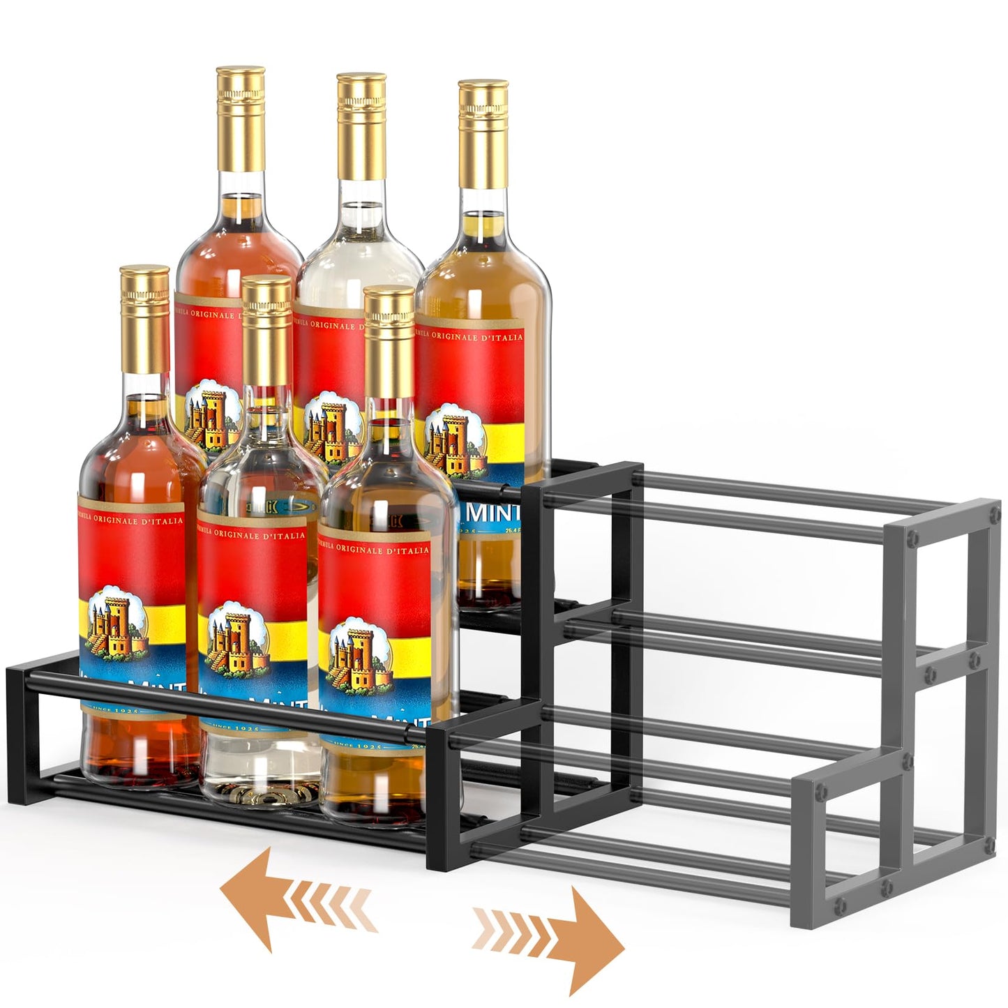 HHOKEM Expandable Coffee Syrup Organizer, Heavy Duty Syrup Rack Enlarged 6-12 Bottles Syrup Stand for Coffee Bar Accessories, Width Adjustable Space-Saving Storage Coffee Rack for Syrup, Wine