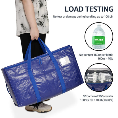 Moving Bags Heavy Duty Extra Large, Moving Boxes, Moving Supplies Essentials, Blue Storage Bins with Lids, Plastic Packing Totes, Storage Bags for Clothes with Handles & Zippers(Blue, 4 Pack)