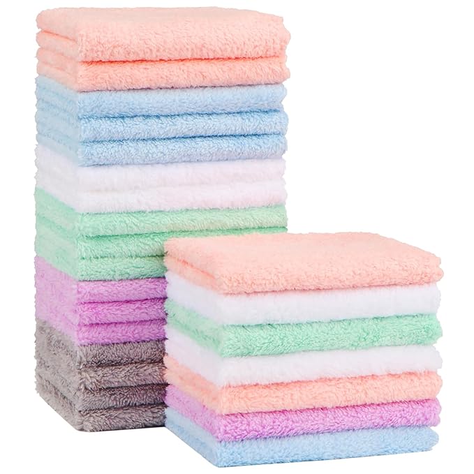 Orighty Baby Washcloths 24-Pack, Microfiber Coral Fleece Baby Towels, Super