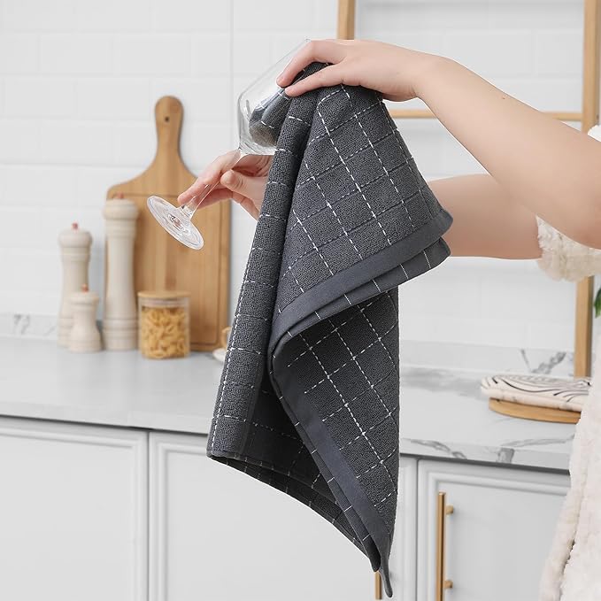 Homaxy 100% Cotton Terry Kitchen Towels, Checkered Designed, Soft and Super