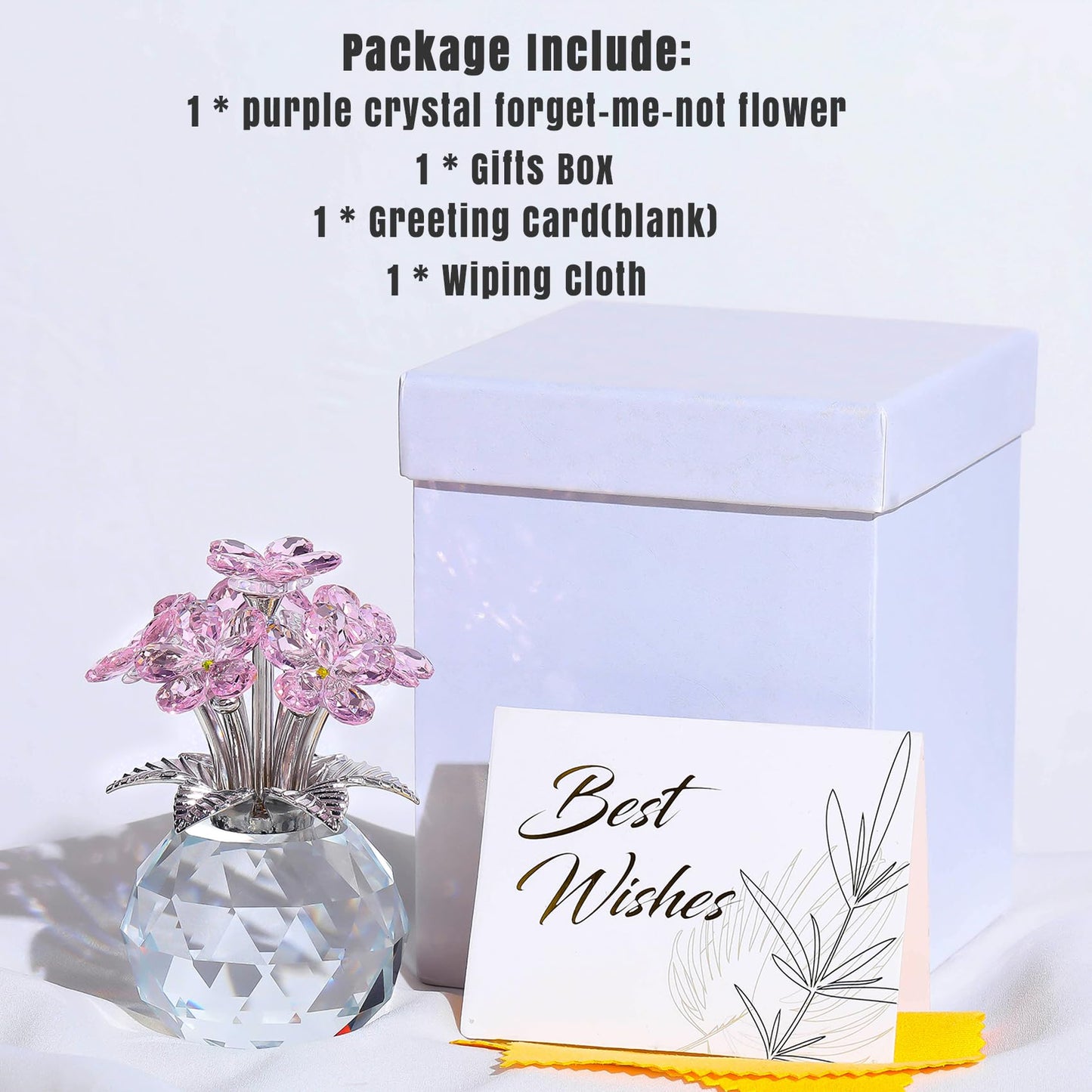 Ornalrist Pink Crystal Forget Me Not Flower Figurine, Forget-me-not Gifts for Women Mom Friend Meaningful Gifts, Glass Flowers Figurines Collectibles