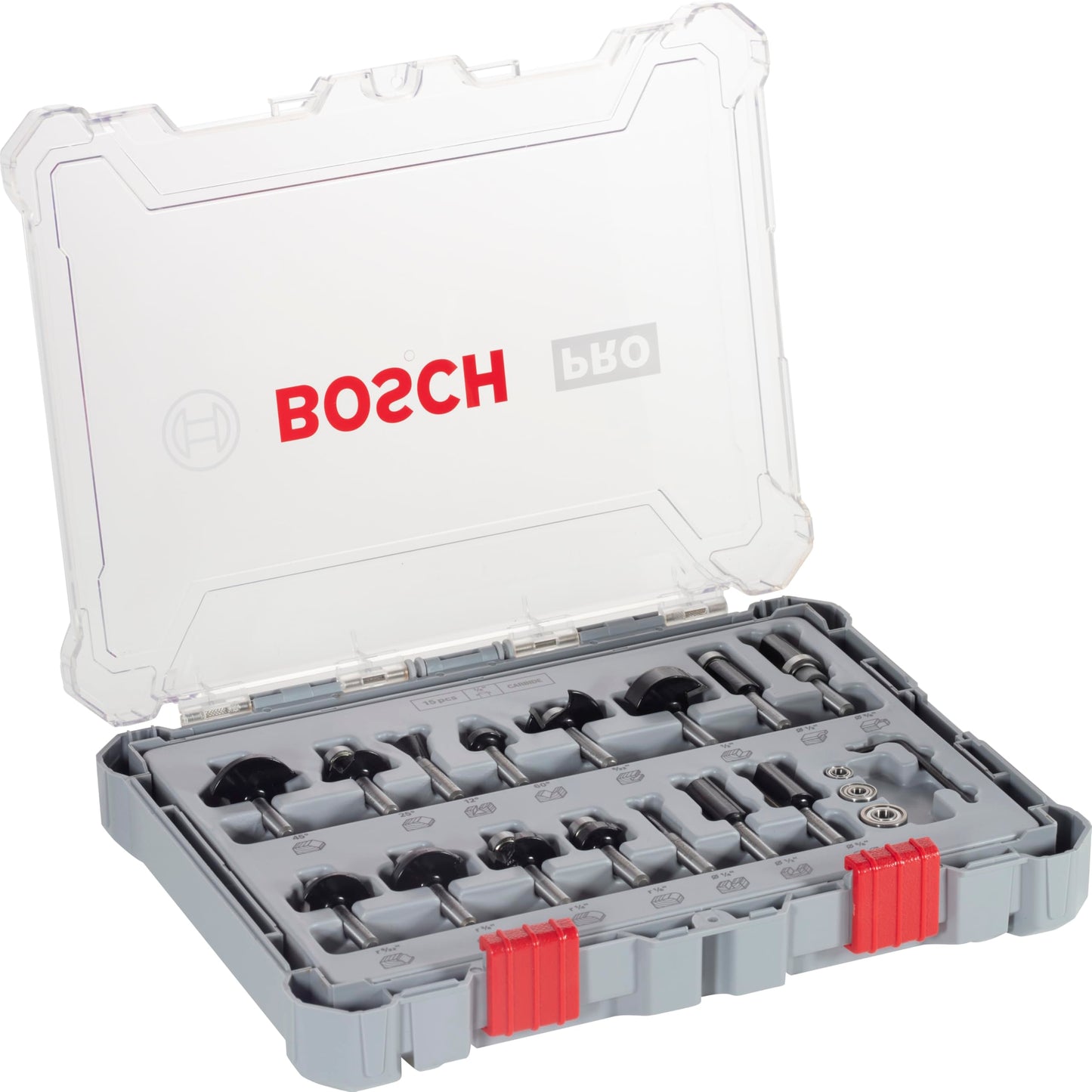 Bosch Professional 15 pcs. Mixed Router Bit Set (for Wood, Ø 1/4 Inch Shank, Accessory Router)