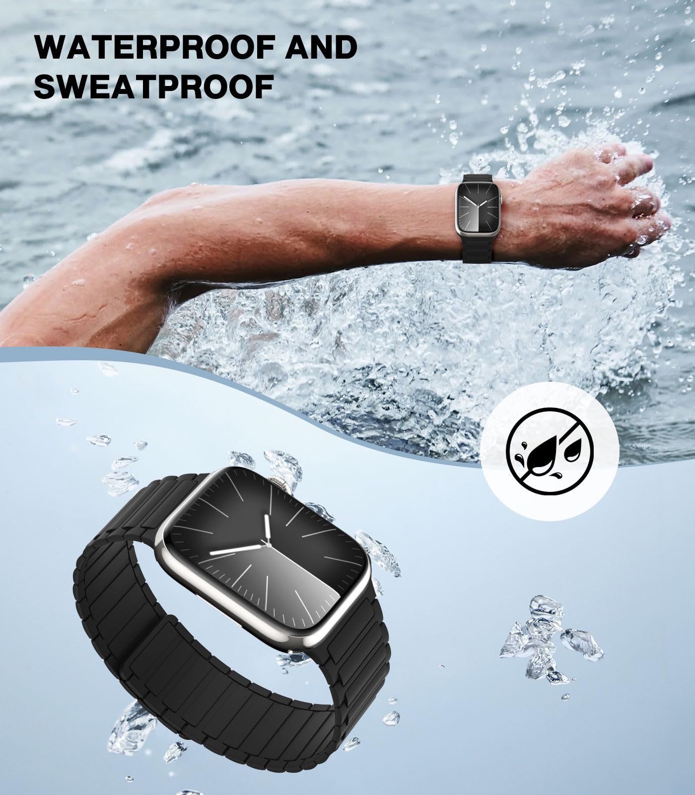 Magnetic Band Compatible with Apple Watch Ultra/Ultra2 49mm/Series SE/10/9/8/7/6/5/4/3/2/1 42/44/45/46mm,Silicone Watch Strap Strong Magnet Link Solo Loop Adjustable Wristband,Black
