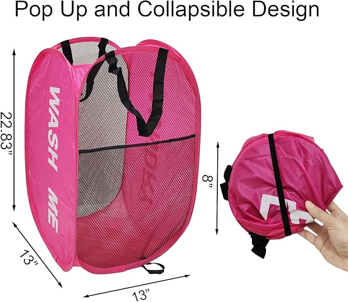 2 Pack Mesh Pop Up Laundry Hamper Collapsible Laundry Basket Pink Dirty Clothes