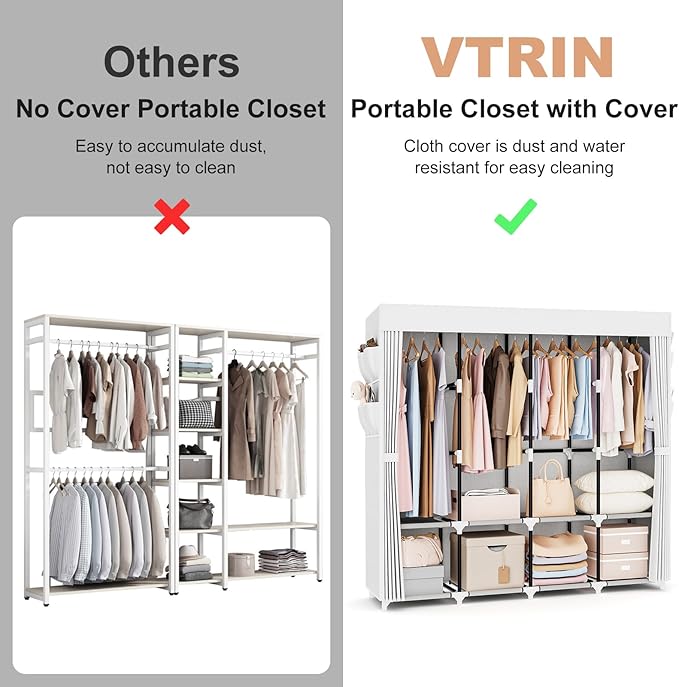 VTRIN Portable Closet for Hanging Clothes 67 Inch Wide Large Capacity Portable