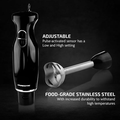 OVENTE Immersion Hand Blender, 300W Electric Handheld Portable Stick Mixer with 2 Mixing Speed and Stainless Steel Blades for Effortless Blending Smoothies, Shakes, Puree or Baby Food, Red HS560R