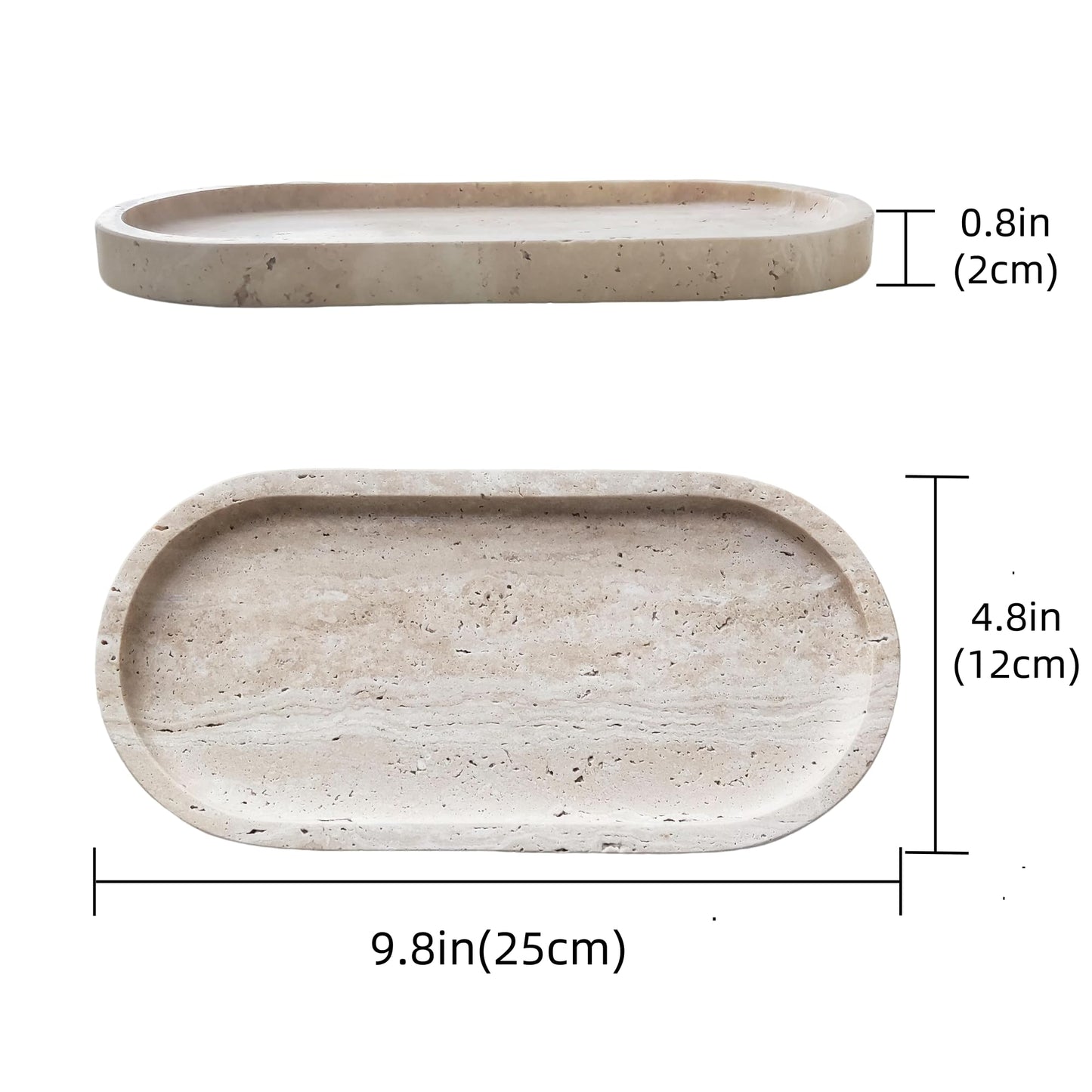 GEOONA Oval Travertine Tray 4.8 in x 9.8 in for Bathroom Dresser Countertop Organizer, Natural Marble Vanity Tray for Perfume, Candles, Ring, Decorative Jewelry Dish