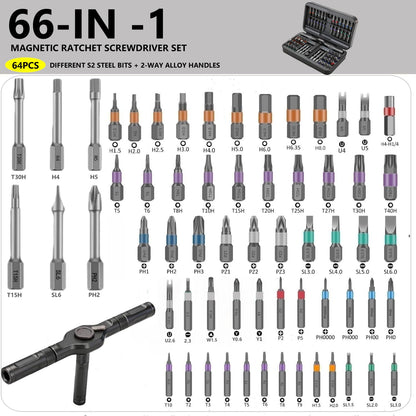 66 in 1 Magnetic Screwdriver Set, Multi-Bit Ratchet Screwdriver Kit with S2 Steel Precision Bits, T-Handle Repair Tool Set for Computer,Bicycle, Electronics, Furniture, DIY, Ideal Gift for Me Husband