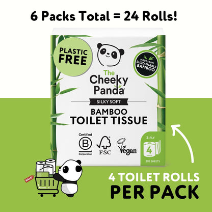 The Cheeky Panda Bamboo Toilet Roll Bulk Buy – 24 Rolls (6 Packs of 4) | 3 Ply Toilet Paper | Plastic Free Packaging and Sustainable Tissue Paper | Eco Friendly Loo Roll