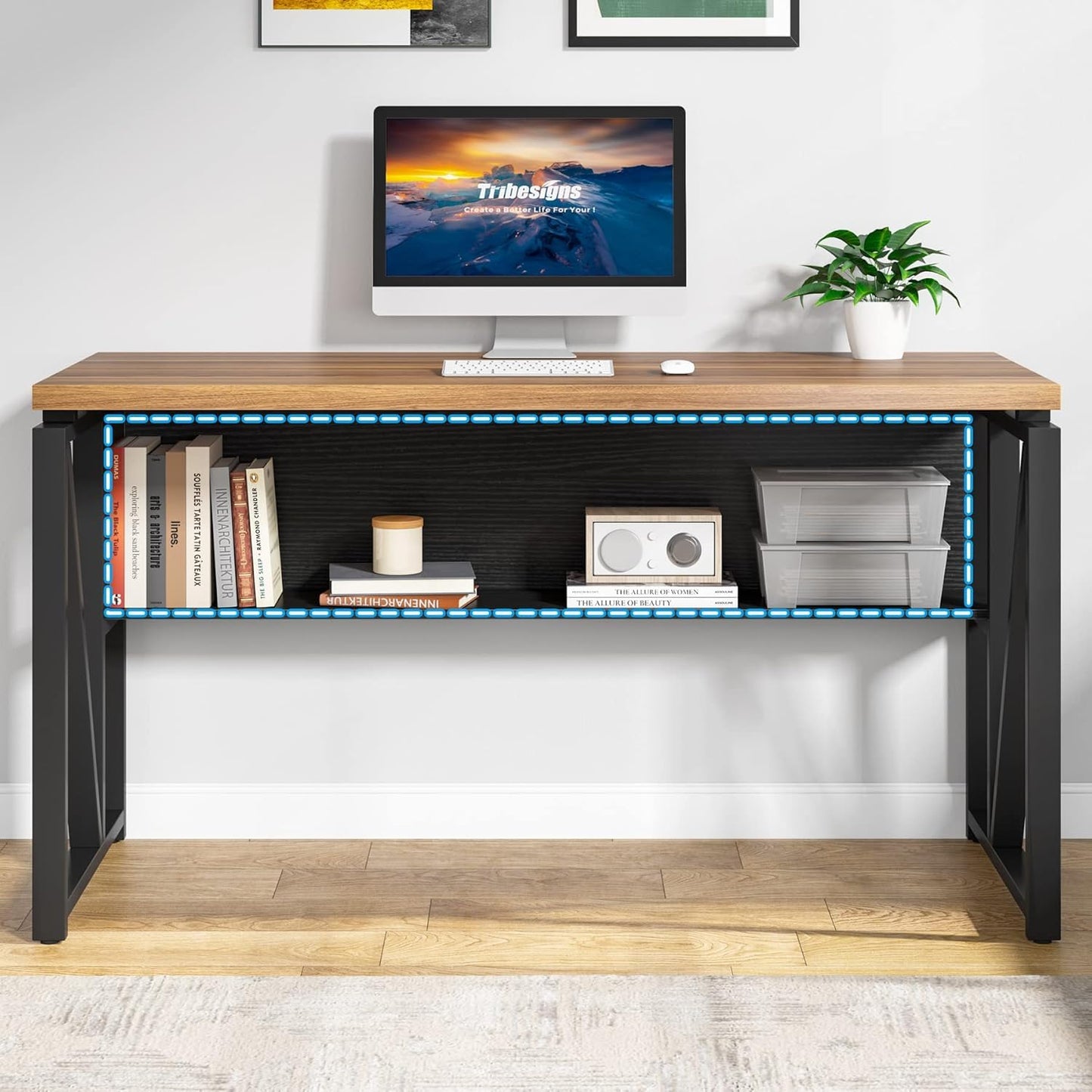 Tribesigns 55" Executive Desk with Reversible File Cabinet, Large L-Shaped Office Desk with Drawers, Business Furniture Workstation for Home Office (Dark Walnut, 55-inch)