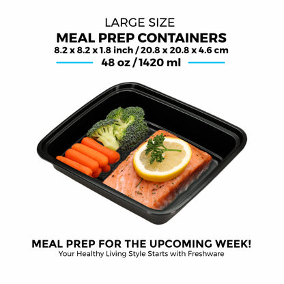 Freshware Meal Prep Containers [20 Pack] 1 Compartment Food Storage Containers with Lids, Bento Box, Stackable, Microwave/Dishwasher Safe (48 oz)