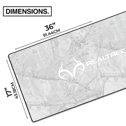 MPCO. Real Tree Large Gaming Desk Pad - 36" x 17" Duraglyde Fabric Edge Snow White – with Logo Desk Mats - Non-Slip, Washable, Smooth Glide for Precision Gaming & Work
