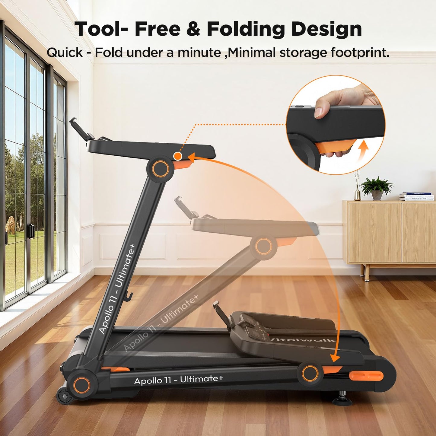Vitalwalk Foldable Treadmill with Auto Incline, Commercial 49"x18" Wide Running Belt, 10MPH, 3.5HP Brushless, Walking Pad Treadmill for Home, Auto Folding, No Installation, 350LBS, APP, Large