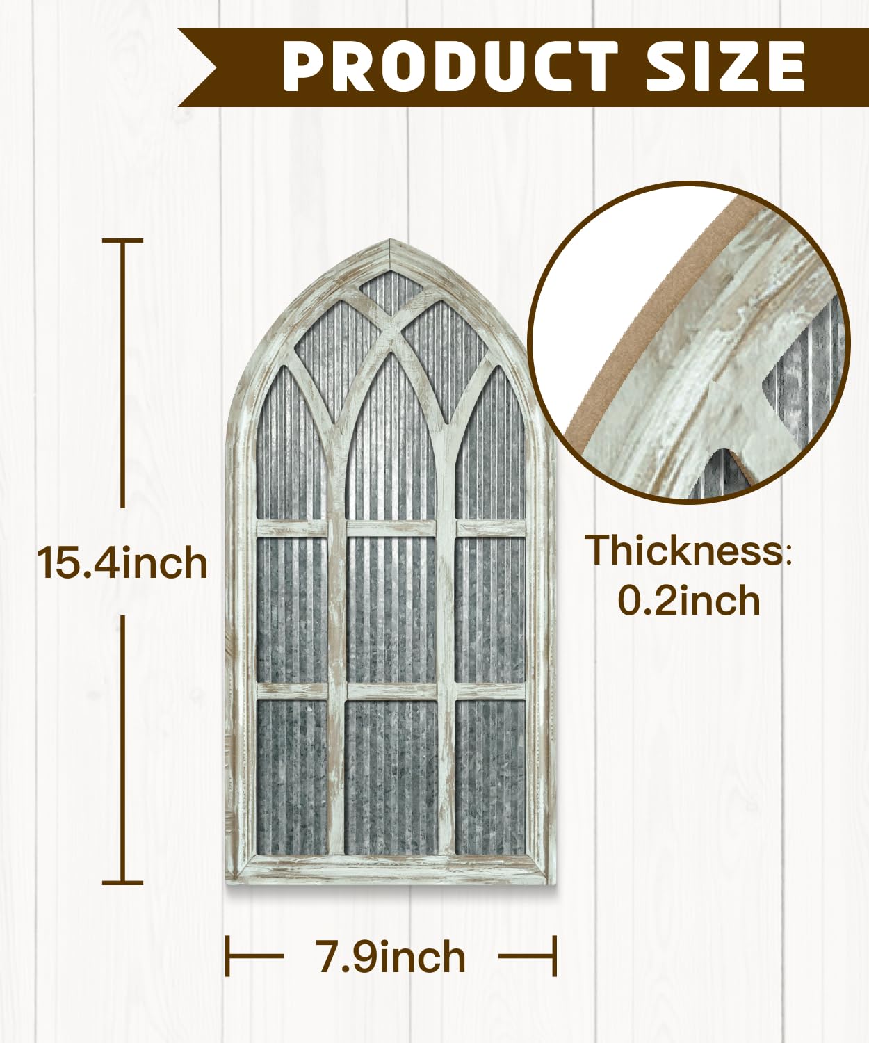 Putuo Decor Weathered White Gothic Arch Window Wall Decor, Rustic Cathedral Frame for Farmhouse Living Room Hallway