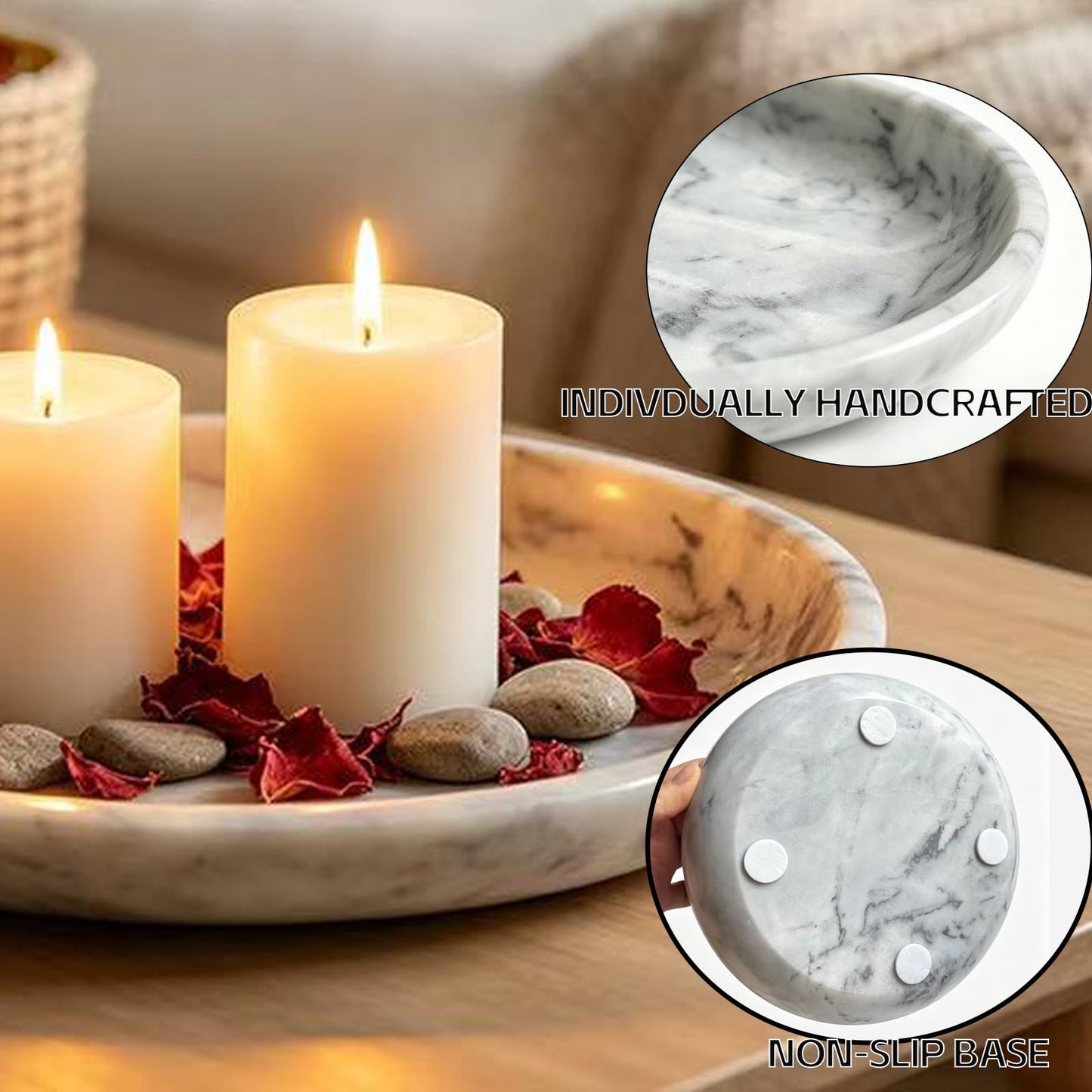 Marble Decorative Bowl，7.8" Elegant Modern Fruit Bowl for Kitchen Counter