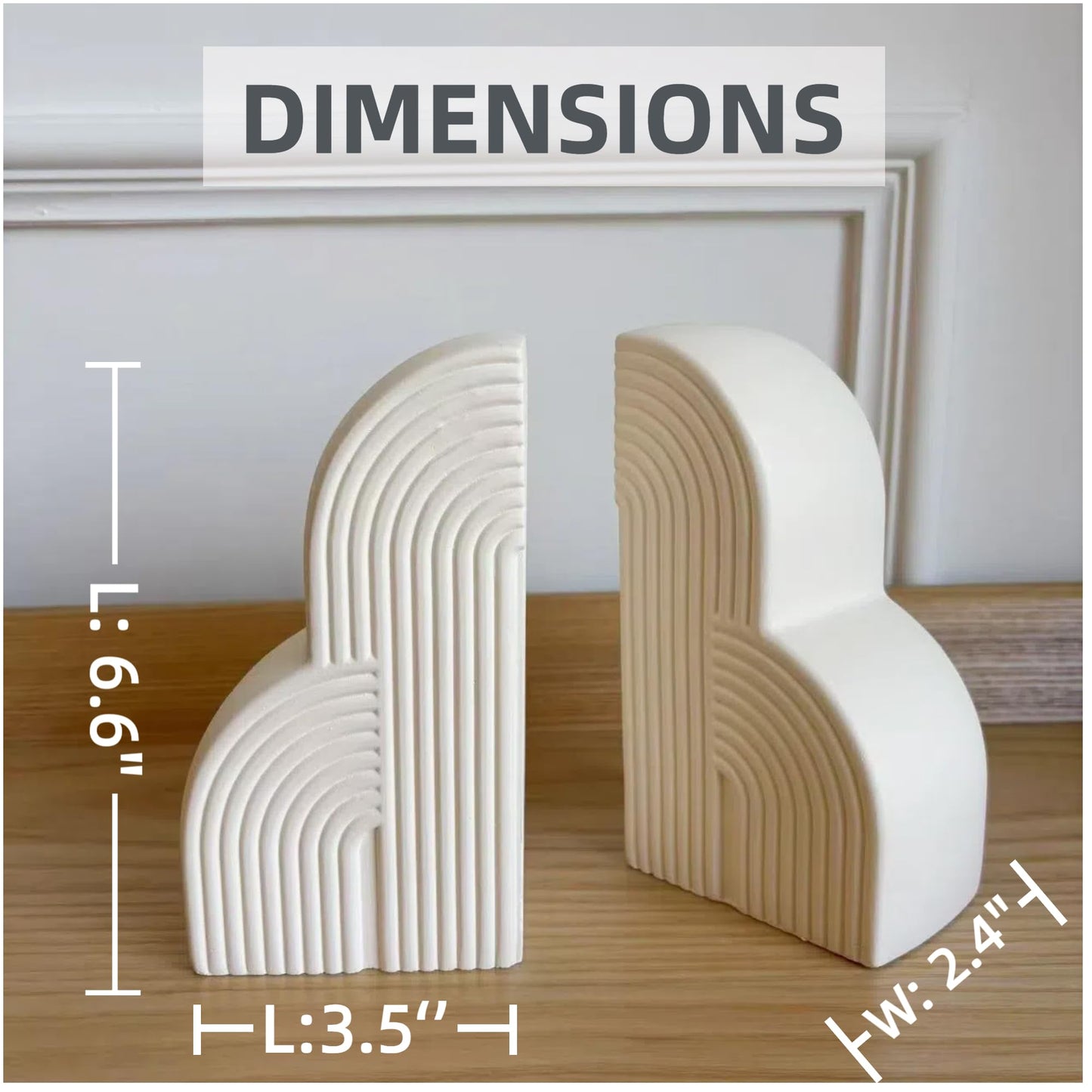 Bookends Decorative for Heavy Books - Aesthetic Boho Style, Cream White