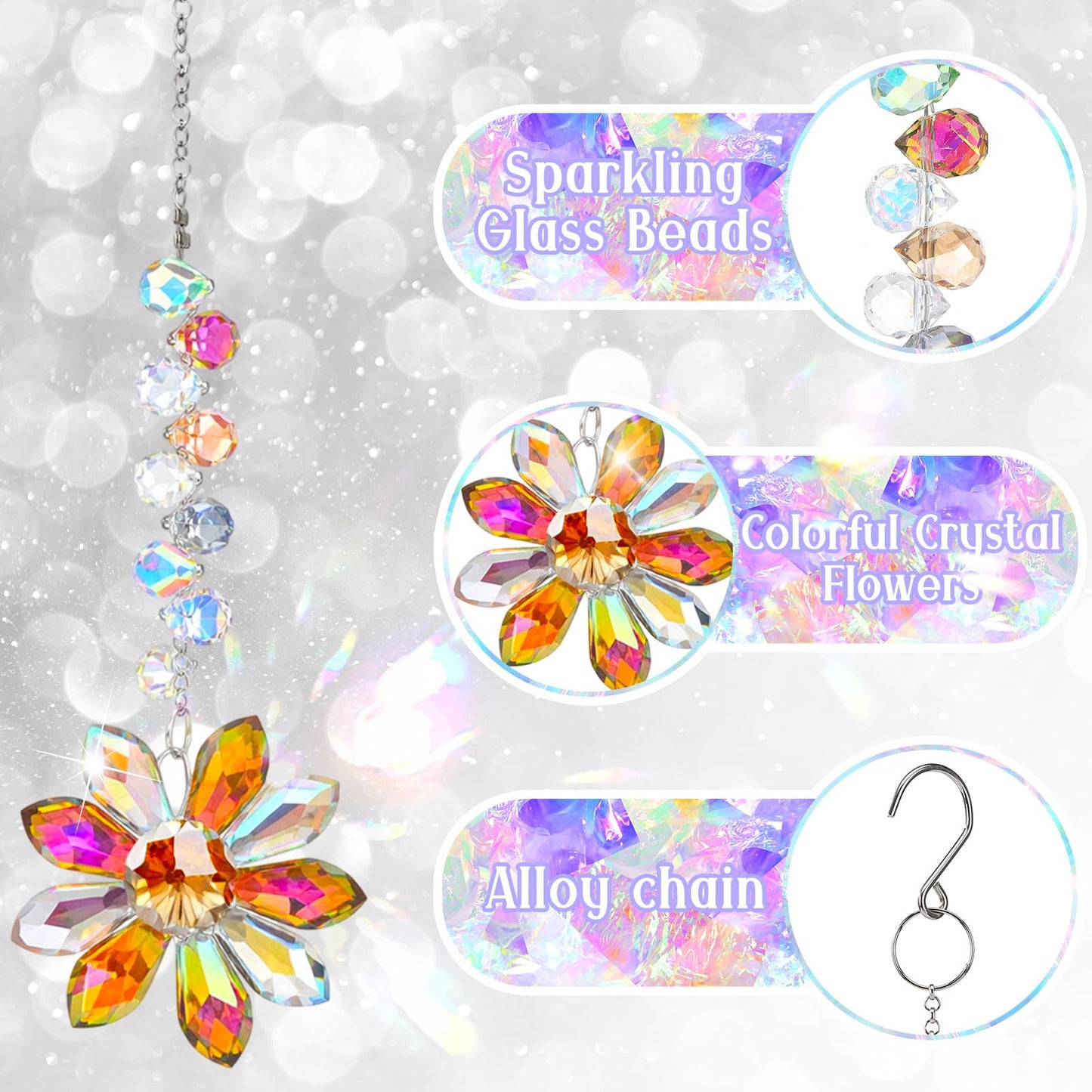Hoemwarm 4 PCS Crystal Suncatchers 2PCS Butterfly 2PCS Flower Window Hanging Ornaments Rainbow Maker for Indoor Outdoor Garden Wedding Decor Gifts