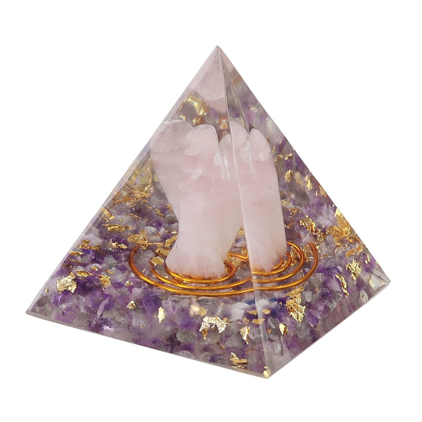 mookaitedecor Amethyst Crystal Orgone Pyramid with Rose Quartz Guardian Angel and Tumbled Stones Orgonite Energy Generator for Protection Reiki Home Decor