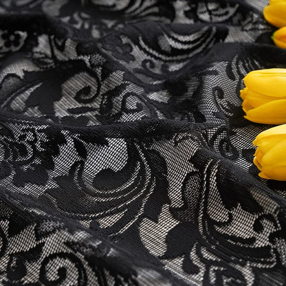 ALIGOGO Black Lace Halloween Curtains for Living Room Luxury Gothic Sheer Curtains 84 inches Long Boho Doorway Curtains Witchy/Goth Room Decor 52 x 84 Inch Black