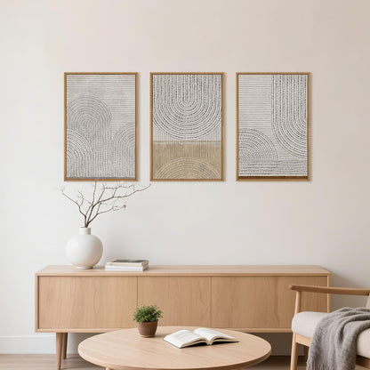 Aryroi Large Neutral Spiral Circles Framed Canvas Wall Art,Boho Beige Geometric Wall Decor,Modern Abstract Arch Artwork,Mid Century Minimalist Art Print for Living Room,Bedroom,Office- 16"x24"x3