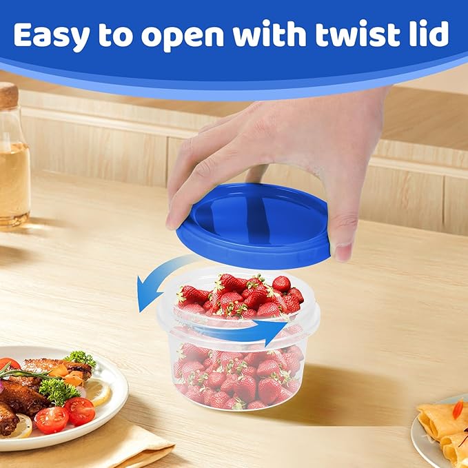 Freezer Containers with Twist Top Lids, Heavy Duty Round Airtight Food Storage