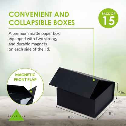 Prime Line Packaging Gift Boxes with Lids, Small Black Magnetic Gift Boxes for Presents, Small Business, Birthdays, Weddings, Graduation, Retail Storage, Bulk, 8x8x4, 15 Pack