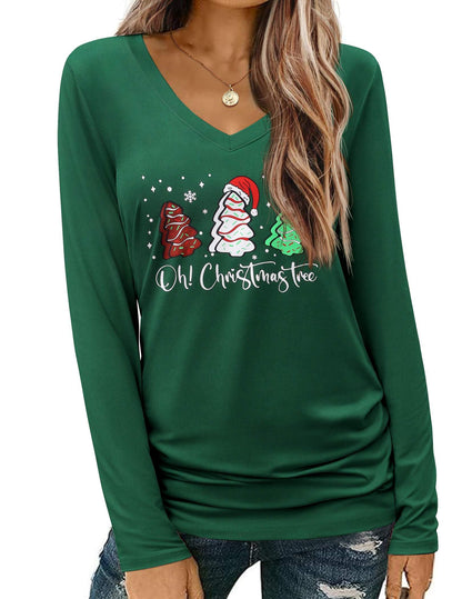 Zeagoo Christmas T Shirt Womens Long Sleeve Shirt Xmas Print Tree T-Shirt Holiday Graphic Tee Tops Green M