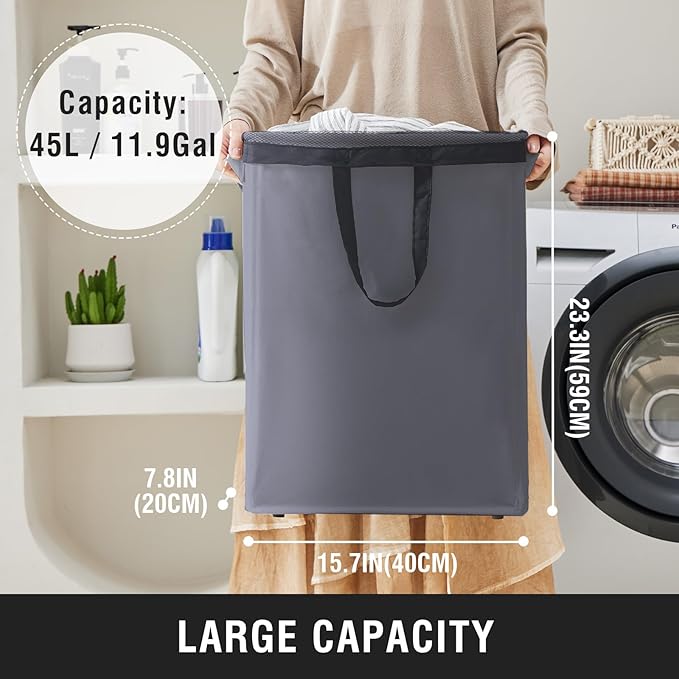 Slim Laundry Hamper with Removable Inner Bag and Side Handles, 45L Small