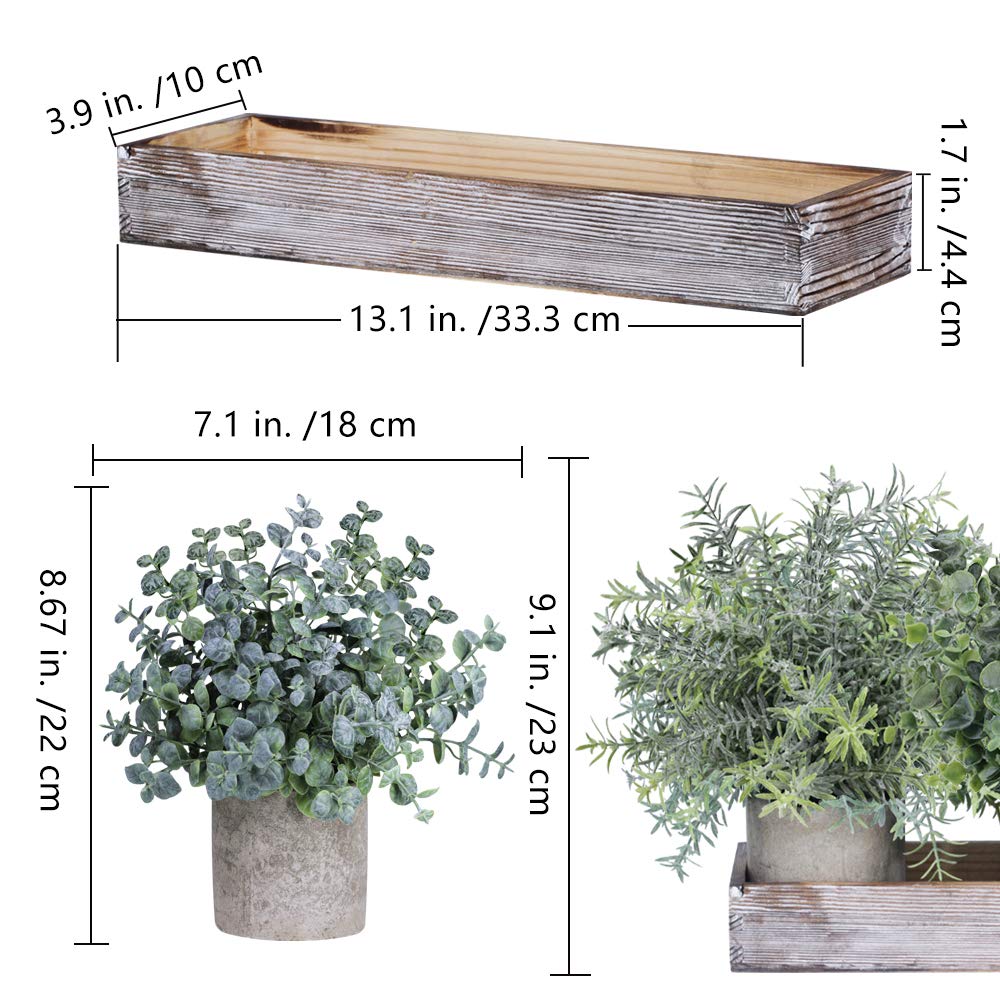Winlyn Set of 3 Mini Potted Artificial Eucalyptus Plants Faux Rosemary Plant Assortment with Wood Planter Box for Indoor Office Desk Apartment Wedding Tabletop Greenery Decorations 8.7" Tall