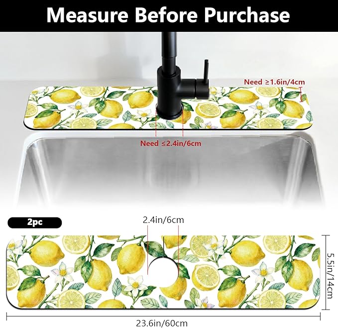 2 Pcs Kitchen Sink Splash Guard Faucet Mats Lemon Pattern Faucet Mat
