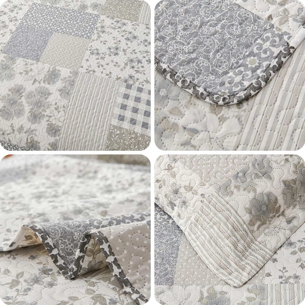 Green Essen Grey White Floral Plaid Quilt Twin Size Lightweight Patchwork Bedspread Soft Breathable Check Quilts Gingham Bedding Checker Pattern Coverlet Bed Cover Set Geometric Home Decor